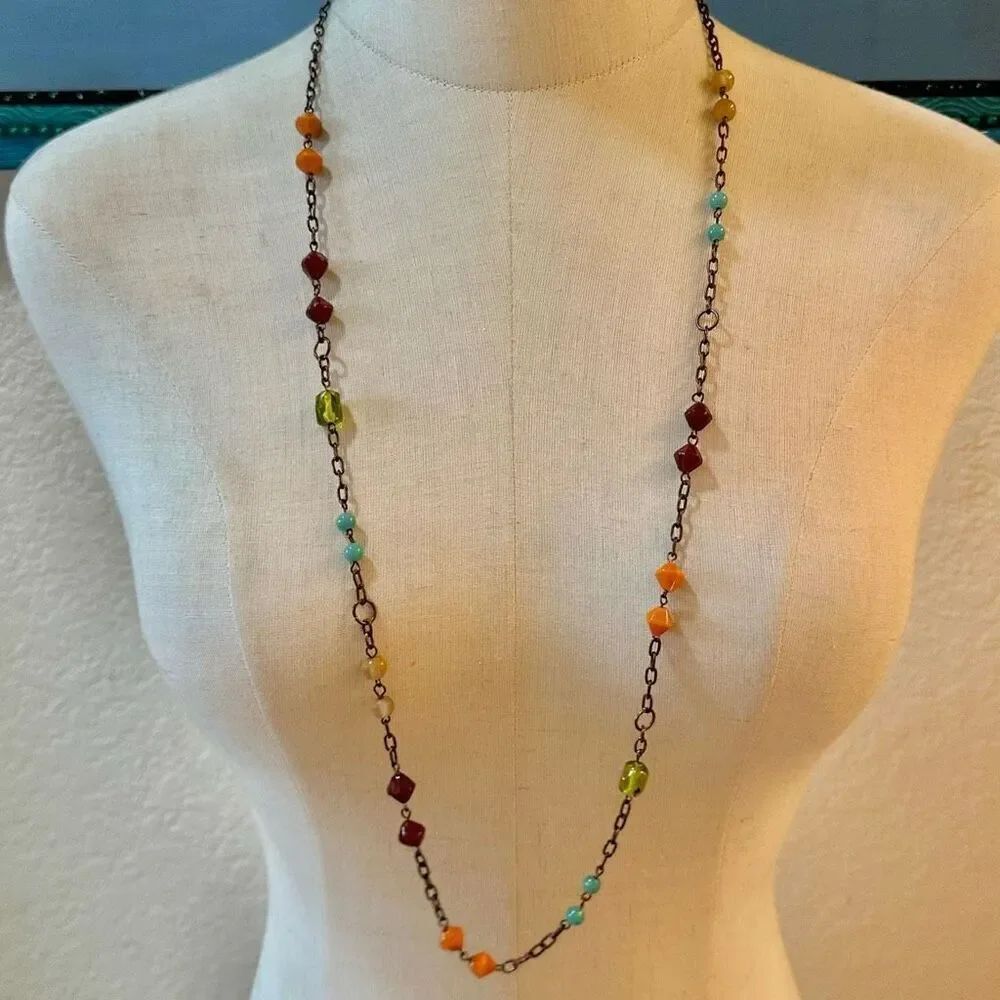 Colorful long beaded necklace